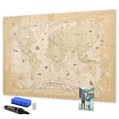Magnetická popisovateľná tabuľa Mapa sveta s fotografiami a príslušenstvom