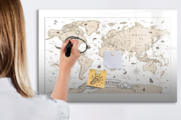 Kresliaca magnetická tabuľa Mapa sveta s miestami fotenia