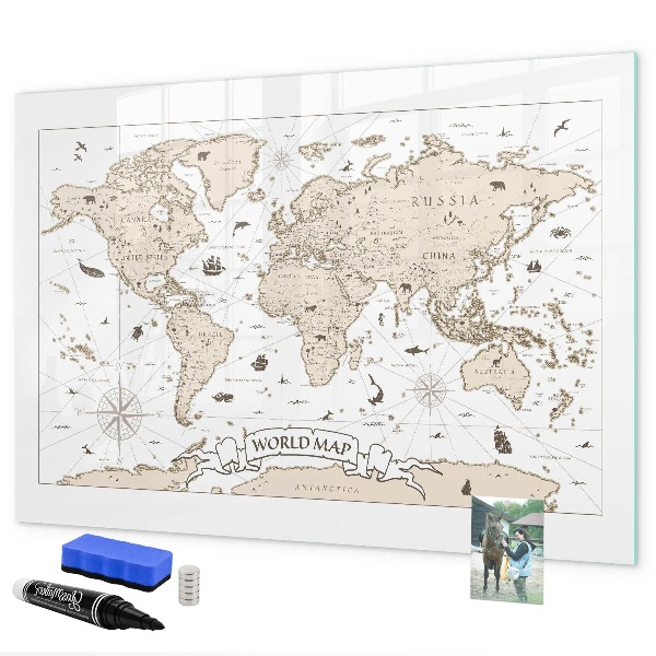 Kresliaca magnetická tabuľa Mapa sveta s miestami fotenia