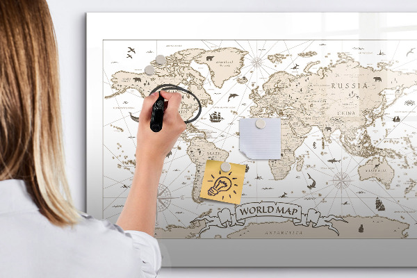 Kresliaca magnetická tabuľa Mapa sveta s miestami fotenia