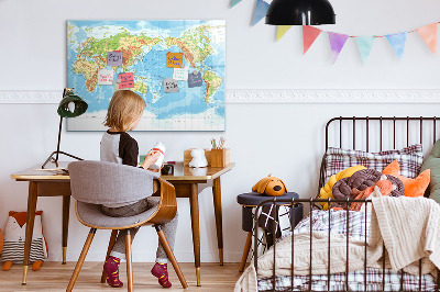 Magnetická popisovateľná tabuľa Mapa sveta s fotografiami a príslušenstvom