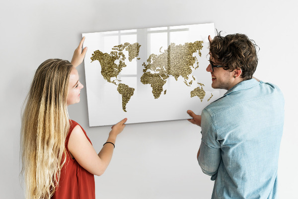Kresliaca magnetická tabuľa Mapa sveta s miestami fotenia