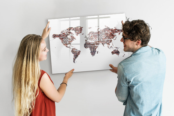 Magnetická popisovateľná tabuľa Mapa sveta s miestami fotenia
