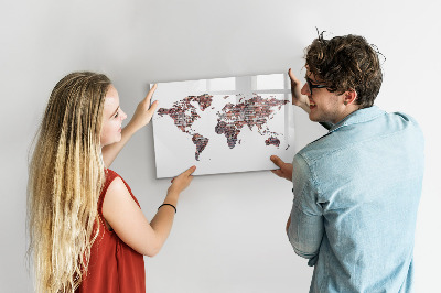 Magnetická popisovateľná tabuľa Mapa sveta s miestami fotenia