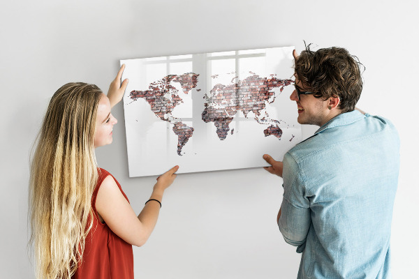 Magnetická popisovateľná tabuľa Mapa sveta s miestami fotenia