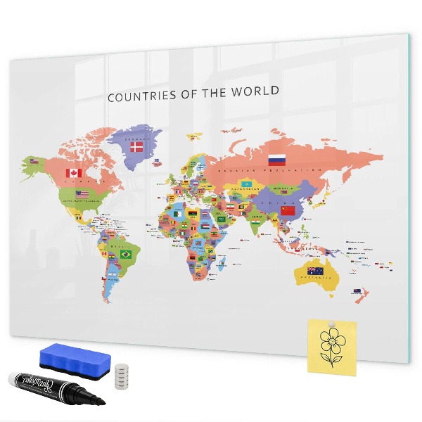 Magnetická popisovateľná tabuľa Mapa sveta s miestami na označenie