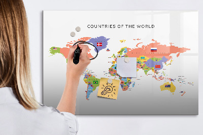 Magnetická popisovateľná tabuľa Mapa sveta s miestami na označenie