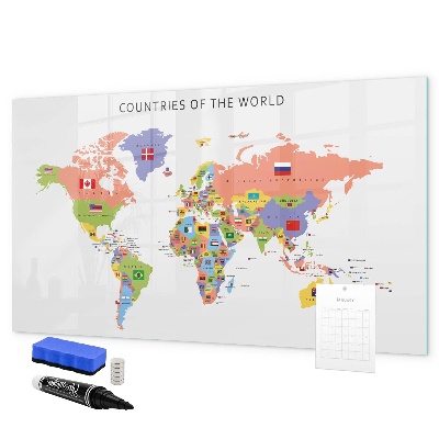 Magnetická popisovateľná tabuľa Mapa sveta s miestami na označenie