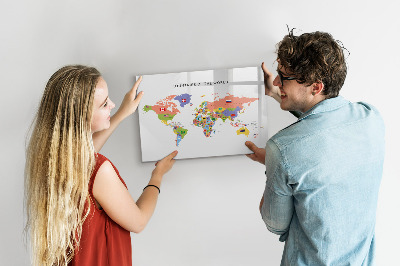 Magnetická popisovateľná tabuľa Mapa sveta s miestami na označenie