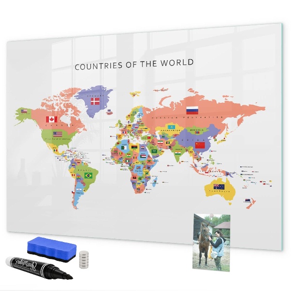 Magnetická popisovateľná tabuľa Mapa sveta s miestami na označenie