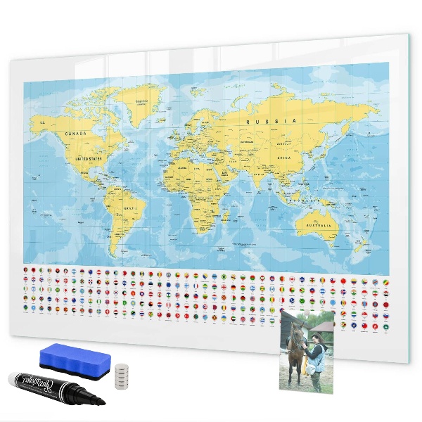 Magnetická popisovateľná tabuľa Mapa sveta pre personalizáciu a spomienky