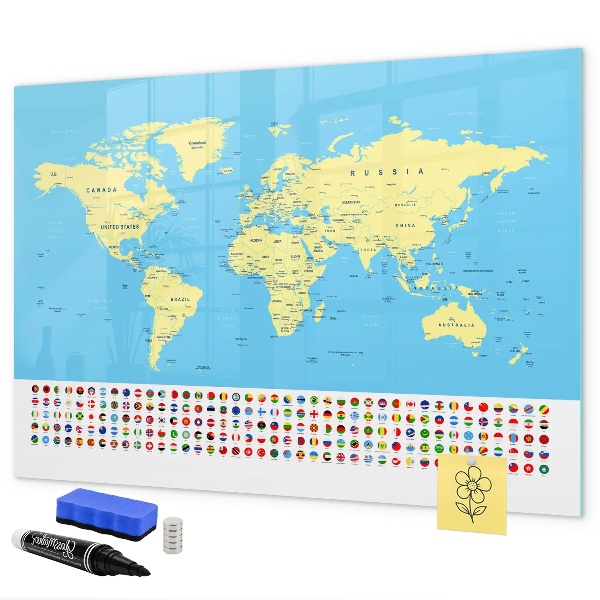 Kresliaca magnetická tabuľa Mapa sveta s miestami fotenia