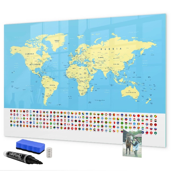 Kresliaca magnetická tabuľa Mapa sveta s miestami fotenia