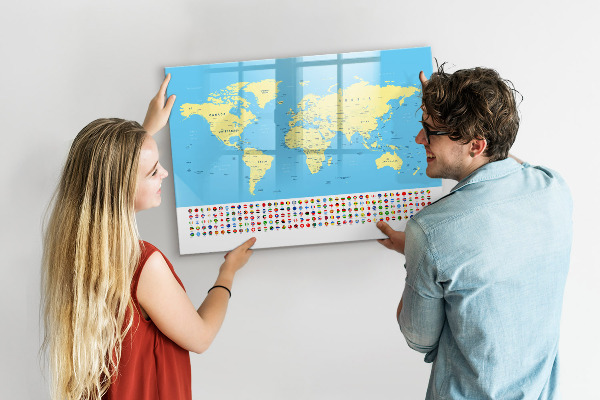 Kresliaca magnetická tabuľa Mapa sveta s miestami fotenia