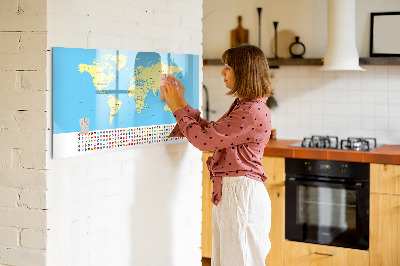 Kresliaca magnetická tabuľa Mapa sveta s miestami fotenia