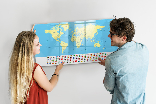 Kresliaca magnetická tabuľa Mapa sveta s miestami fotenia