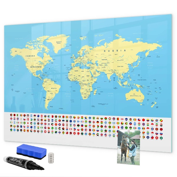 Kresliaca magnetická tabuľa Mapa sveta s miestami fotenia