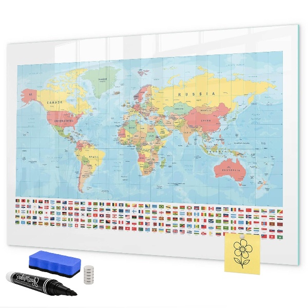 Magnetická popisovateľná tabuľa Mapa sveta s miestami na označenie