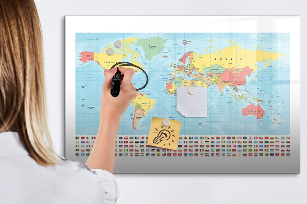 Magnetická popisovateľná tabuľa Mapa sveta s miestami na označenie