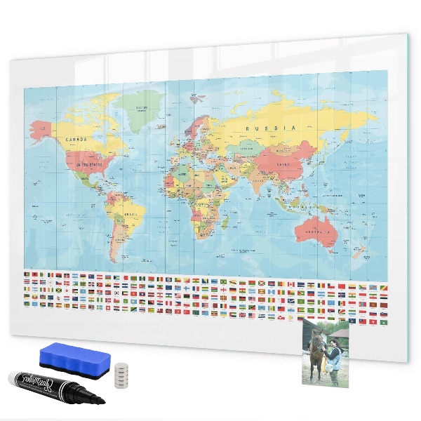 Magnetická popisovateľná tabuľa Mapa sveta s miestami na označenie