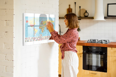 Magnetická popisovateľná tabuľa Mapa sveta s miestami na označenie