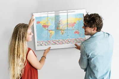 Magnetická popisovateľná tabuľa Mapa sveta s miestami na označenie