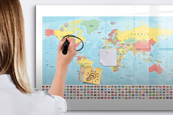 Magnetická popisovateľná tabuľa Mapa sveta s miestami na označenie