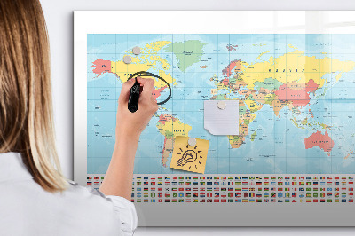 Magnetická popisovateľná tabuľa Mapa sveta s miestami na označenie