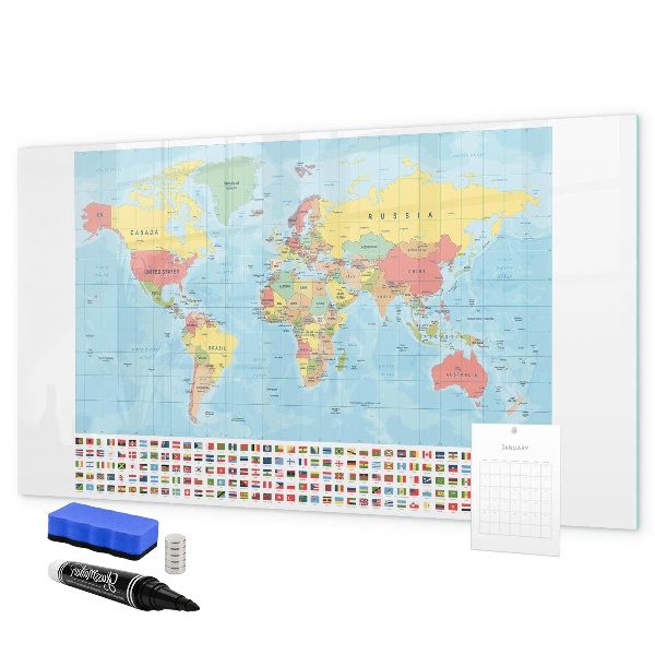 Magnetická popisovateľná tabuľa Mapa sveta s miestami na označenie