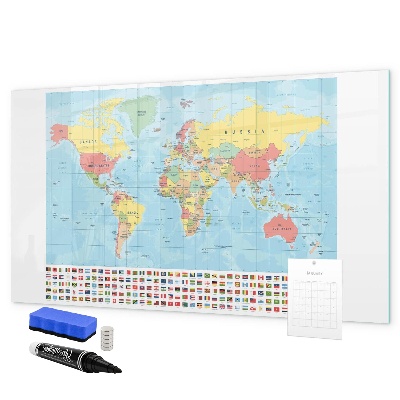 Magnetická popisovateľná tabuľa Mapa sveta s miestami na označenie