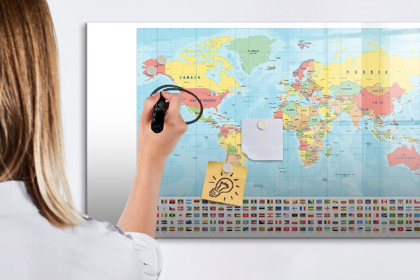 Magnetická popisovateľná tabuľa Mapa sveta s miestami na označenie