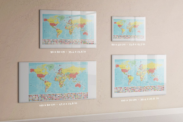 Magnetická popisovateľná tabuľa Mapa sveta s miestami na označenie