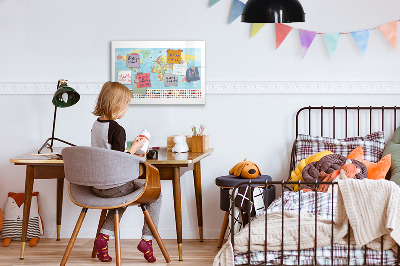 Magnetická popisovateľná tabuľa Mapa sveta s miestami na označenie