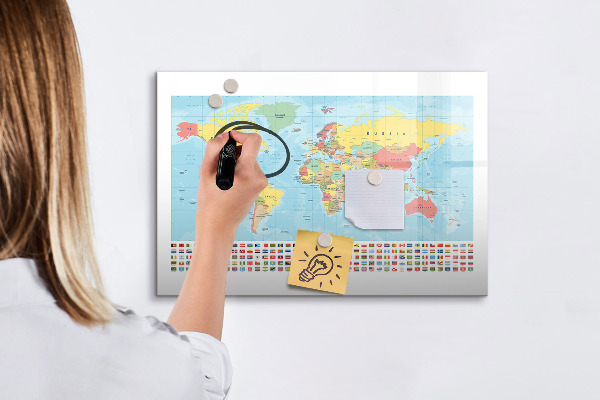 Magnetická popisovateľná tabuľa Mapa sveta s miestami na označenie