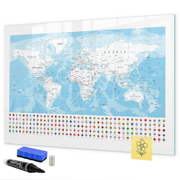 Magnetická popisovateľná tabuľa Mapa sveta s miestami na označenie