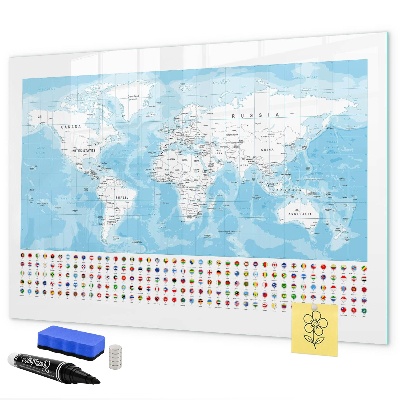 Magnetická popisovateľná tabuľa Mapa sveta s miestami na označenie
