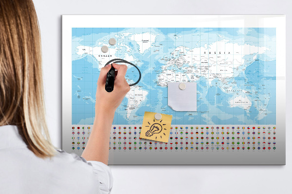 Magnetická popisovateľná tabuľa Mapa sveta s miestami na označenie