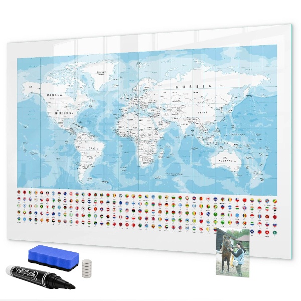 Magnetická popisovateľná tabuľa Mapa sveta s miestami na označenie