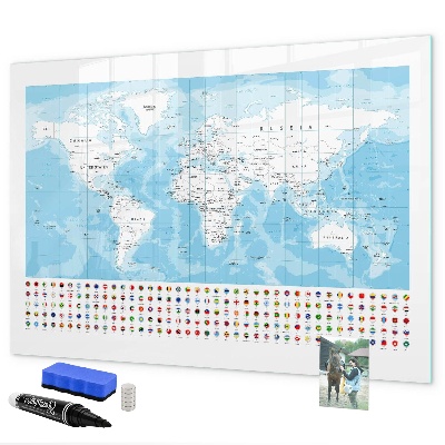Magnetická popisovateľná tabuľa Mapa sveta s miestami na označenie