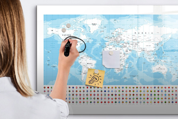 Magnetická popisovateľná tabuľa Mapa sveta s miestami na označenie