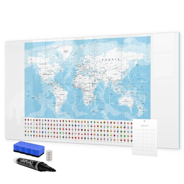 Magnetická popisovateľná tabuľa Mapa sveta s miestami na označenie
