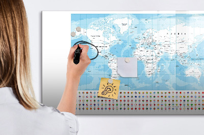 Magnetická popisovateľná tabuľa Mapa sveta s miestami na označenie