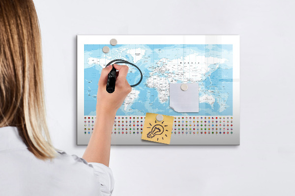 Magnetická popisovateľná tabuľa Mapa sveta s miestami na označenie