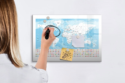 Magnetická popisovateľná tabuľa Mapa sveta s miestami na označenie