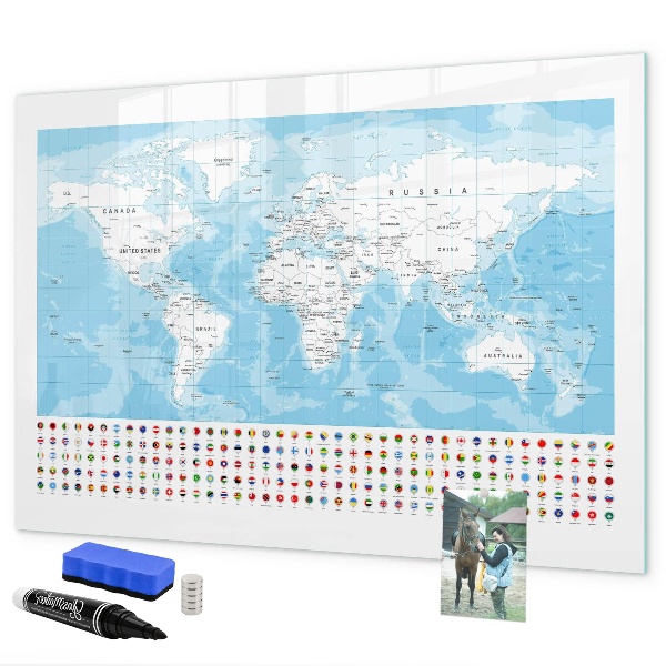 Magnetická popisovateľná tabuľa Mapa sveta s miestami na označenie