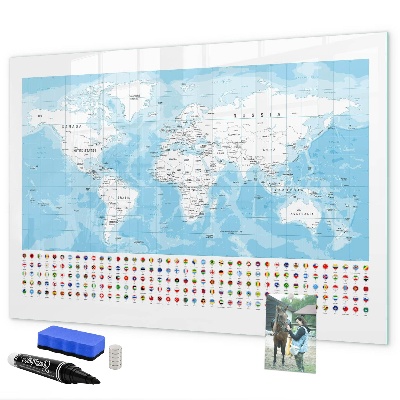 Magnetická popisovateľná tabuľa Mapa sveta s miestami na označenie