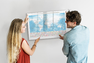 Magnetická popisovateľná tabuľa Mapa sveta s miestami na označenie