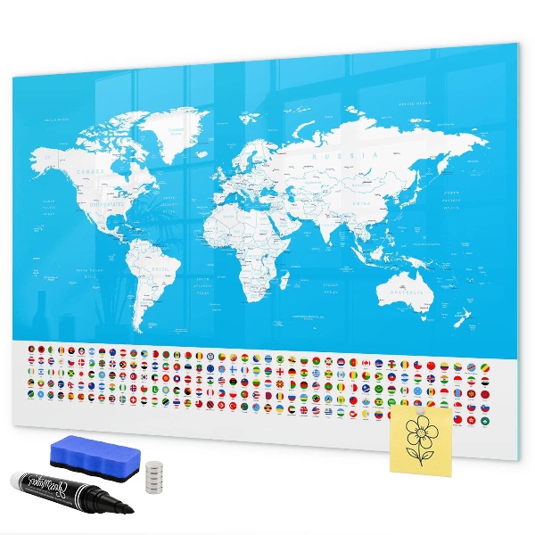Magnetická popisovateľná tabuľa Mapa sveta s miestami fotenia