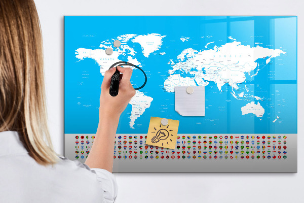 Magnetická popisovateľná tabuľa Mapa sveta s miestami fotenia