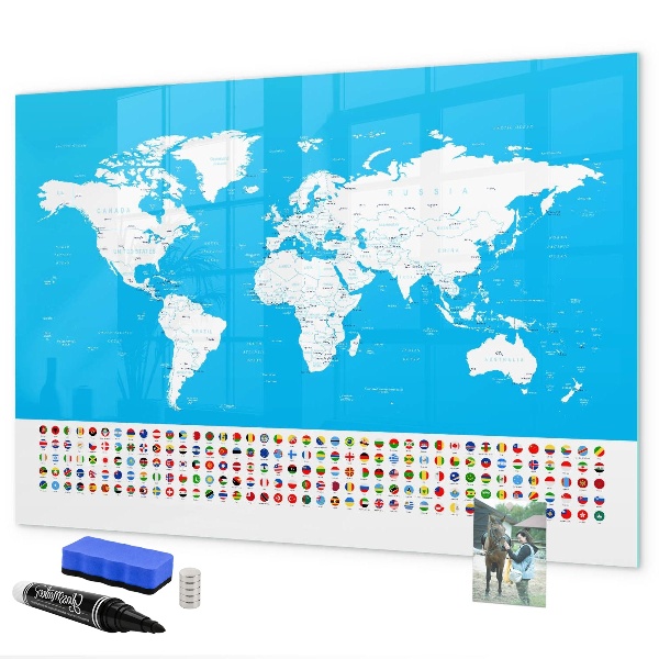Magnetická popisovateľná tabuľa Mapa sveta s miestami fotenia